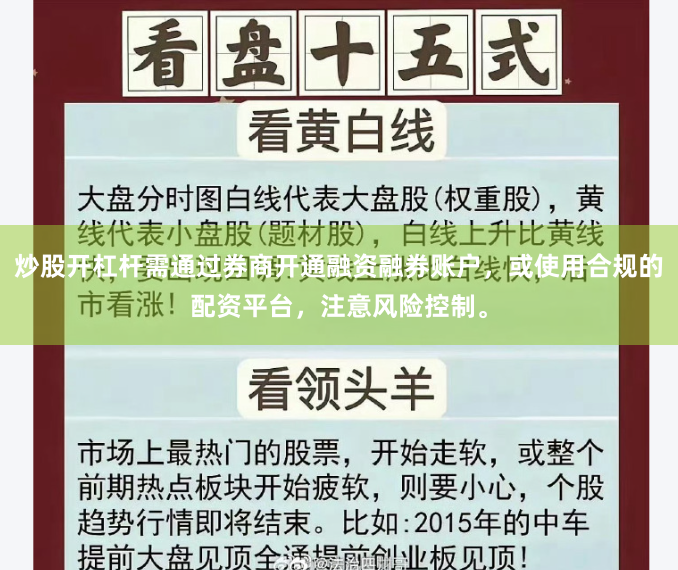 炒股开杠杆需通过券商开通融资融券账户，或使用合规的配资平台，注意风险控制。